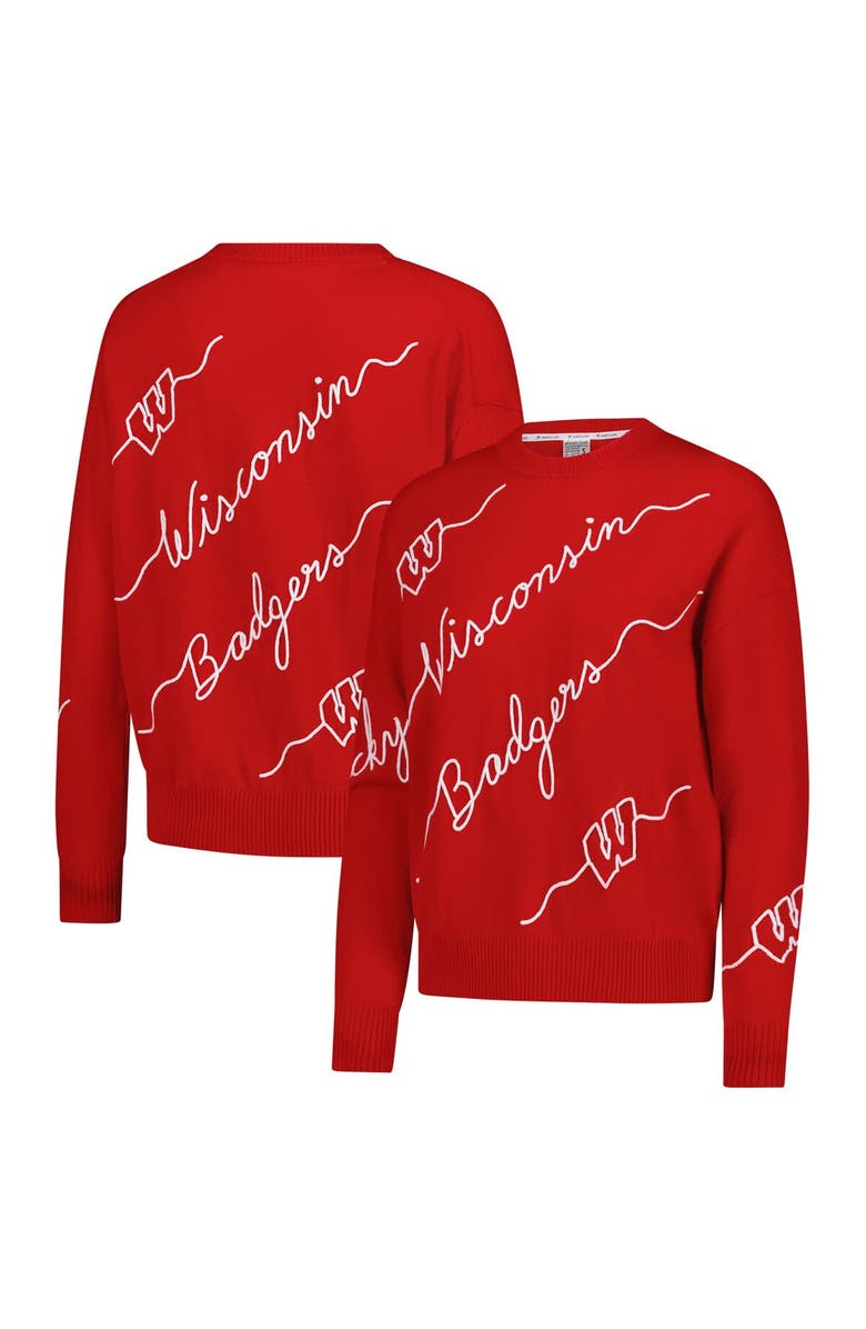KADYLUXE Women's Red Wisconsin Badgers Love Note Embroidered Pullover Sweater, Main, color, Red