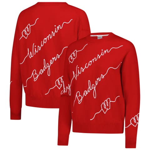 Women's Red Wisconsin Badgers Love Note Embroidered Pullover Sweater