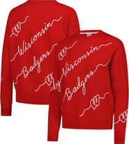 KADYLUXE Women's Red Wisconsin Badgers Love Note Embroidered Pullover Sweater