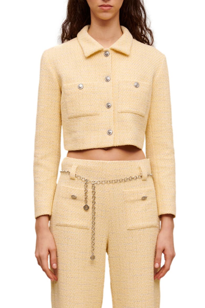 Villo Crop Tweed Jacket, Main, color, JAUNE PALE