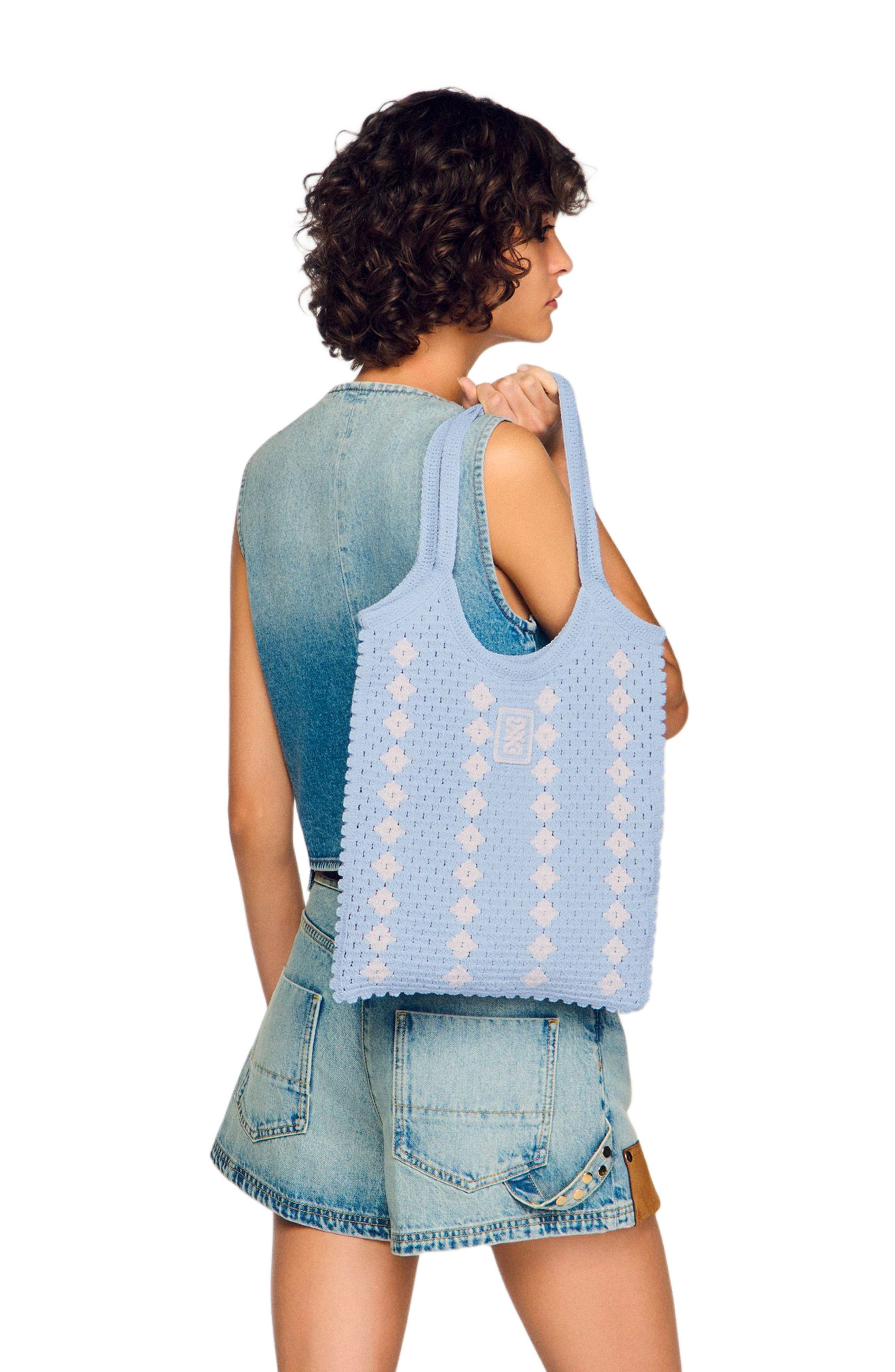 SANDRO Two-tone crochet bag, Alternate, color, Sky Blue