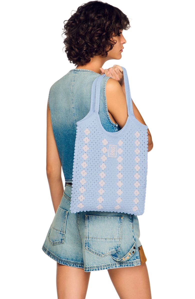 SANDRO Two-tone crochet bag, Alternate, color, Sky Blue