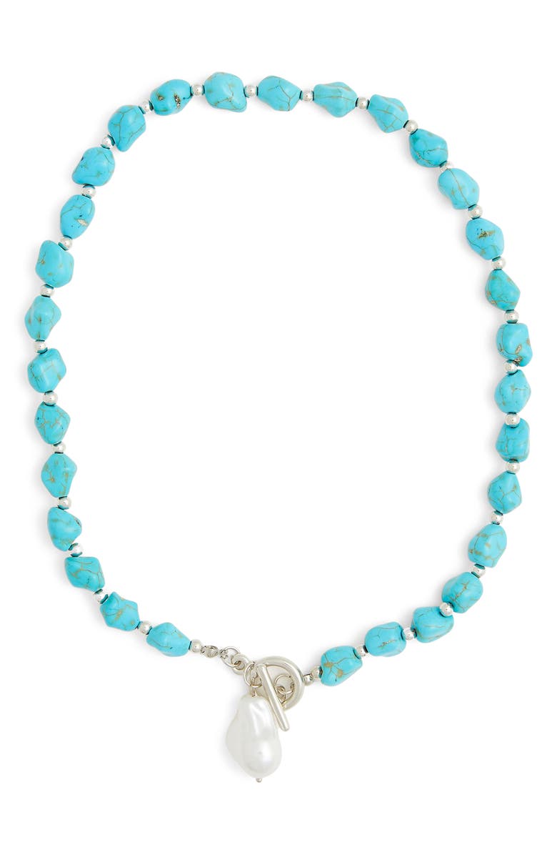 Petit Moments Blaze Imitation Pearl Pendant Necklace, Main, color, Silver