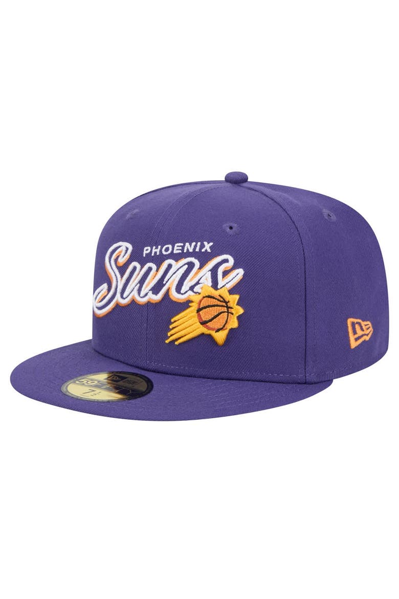 Men's New Era Purple Phoenix Suns Sport Night Script Sided 59FIFTY Fitted Hat, Alternate, color, Purple
