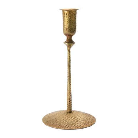 Hand-Forged Hammered Metal Taper Holder, Antique Brass Finish