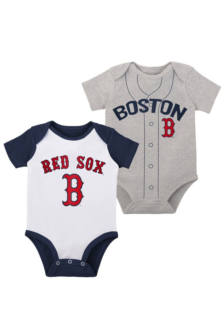 Infant White/Heather Gray Boston Red Sox Two-Pack Little Slugger Bodysuit Set, Main, color, White