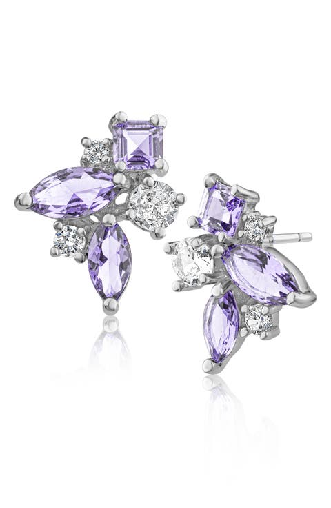 Cubic Zirconia Curved Cluster Stud Earrings