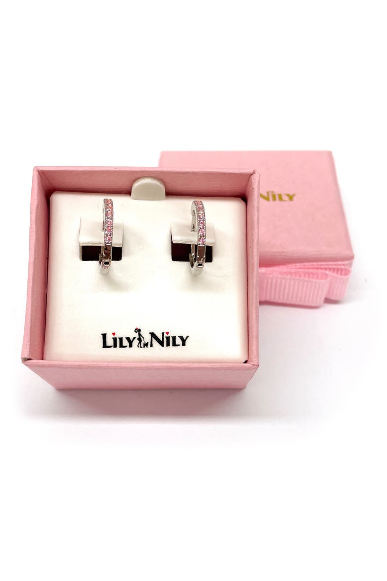 Kids' Pavé Cubic Zirconia Hoop Earrings, Alternate, color, PINK