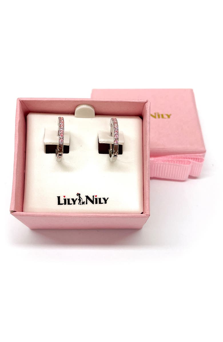 Lily Nily Kids' Pavé Cubic Zirconia Hoop Earrings, Alternate, color, Pink