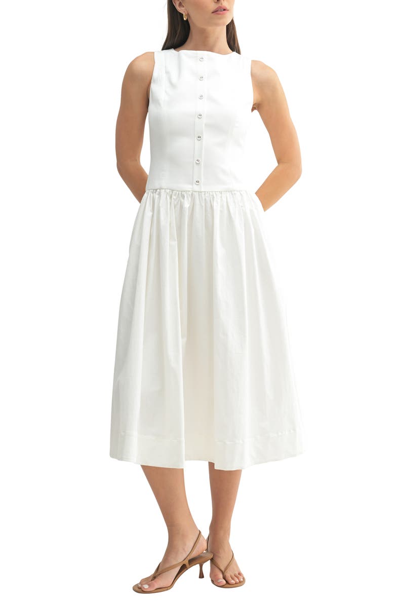 Sleeveless Button Front A-Line Dress
