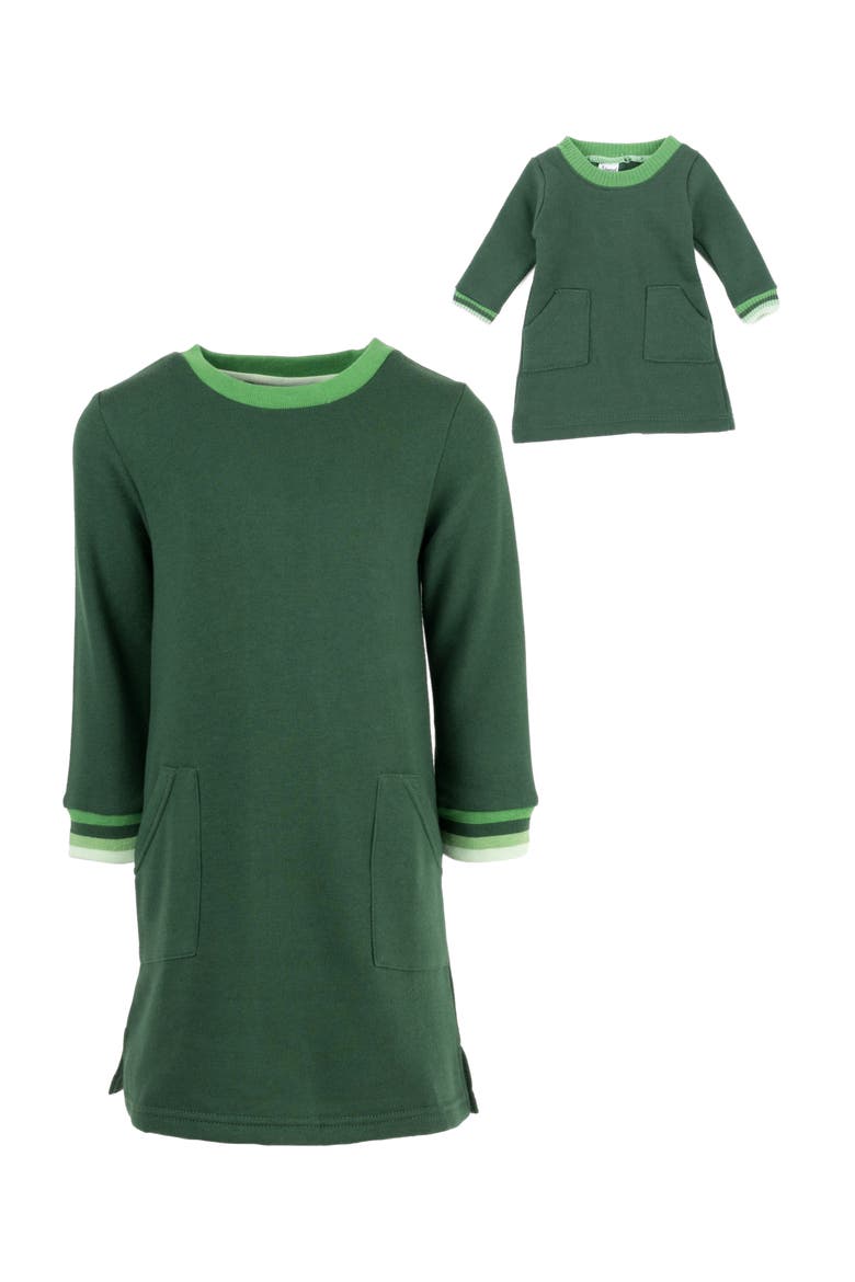 Girls Sweatshirt Dress with Matching Doll Dress, Alternate, color, GREEN