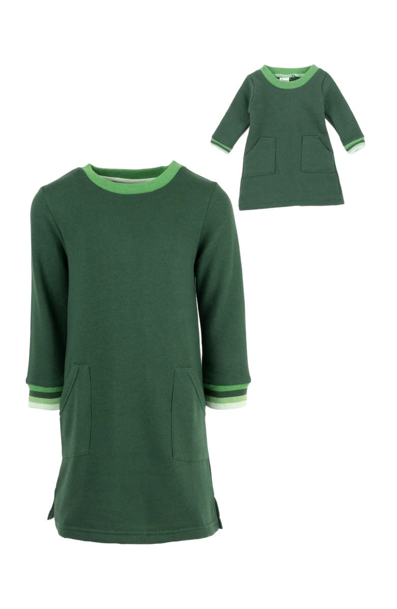 Leveret Girls Sweatshirt Dress with Matching Doll Dress, Alternate, color, Green