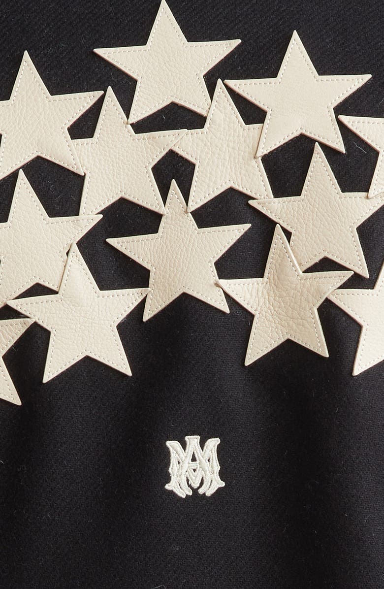 AMIRI Stars Wool Blend & Leather Varsity Jacket, Alternate, color, Black
