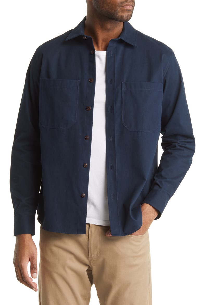 Almur Brushed Cotton Twill Overshirt, Main, color, NAVY