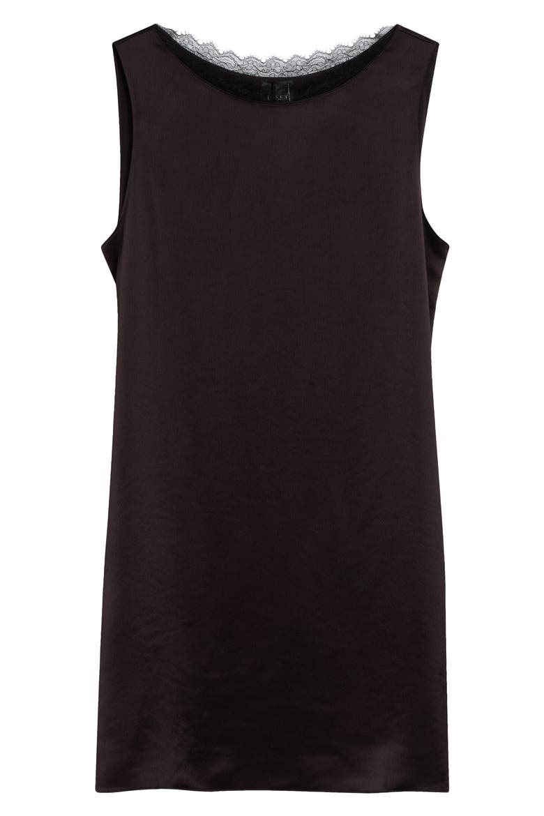 Barb Lace Detail Satin Minidress, Main, color, CHOCOLATE