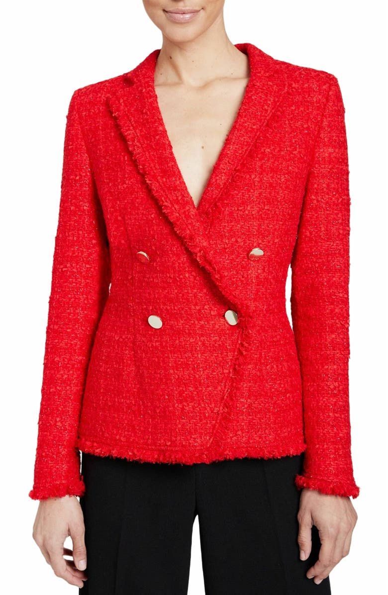 Santorelli ALAIA Double Breasted Tweed Jacket, Alternate, color, 