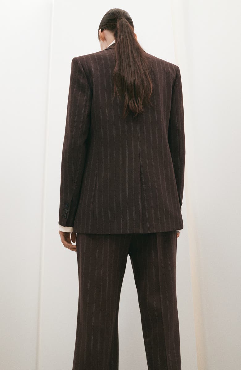 MANGO Double Breasted Pinstripe Blazer, Alternate, color, Brown