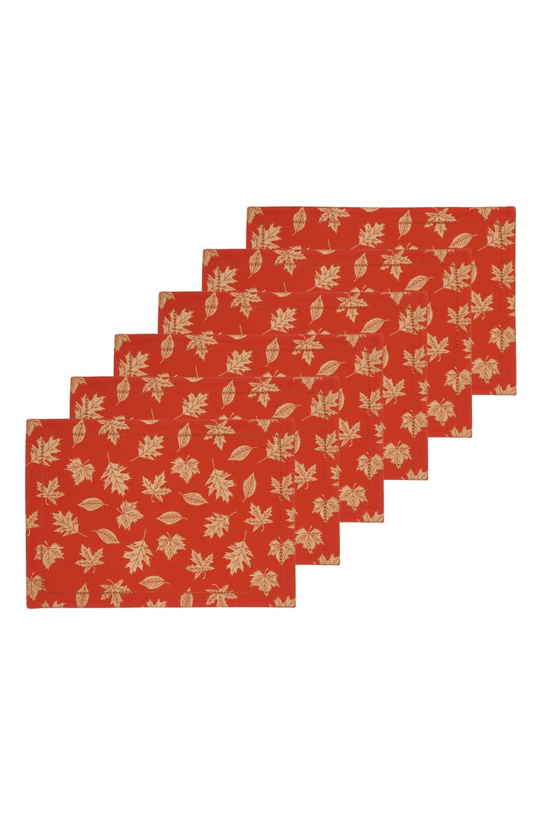 Lux Autumnal Leaf Fall Harvest Placemat Set of 6 14" x 20", Main, color, Gold
