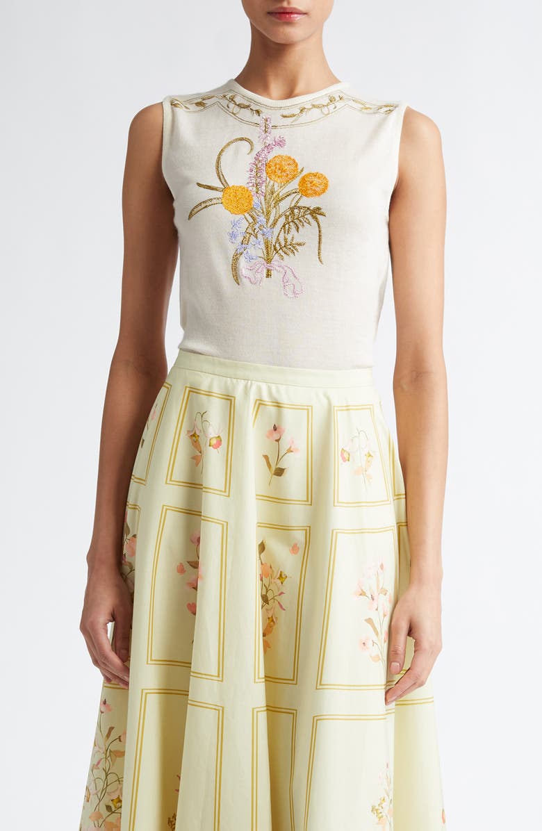 Giambattista Valli Floral Embroidered Cashmere & Silk Sleeveless Sweater, Main, color, 
