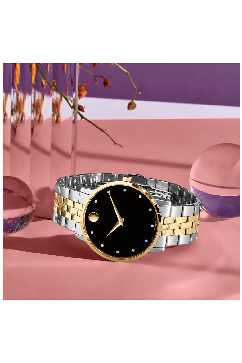Museum Diamond Bracelet Watch, 40mm, Alternate, color, SILVER/ BLACK/ GOLD