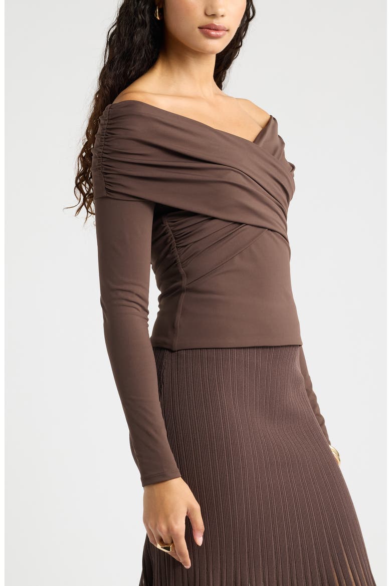 Long Sleeve Cross Front Top, Alternate, color, BROWN SEAL
