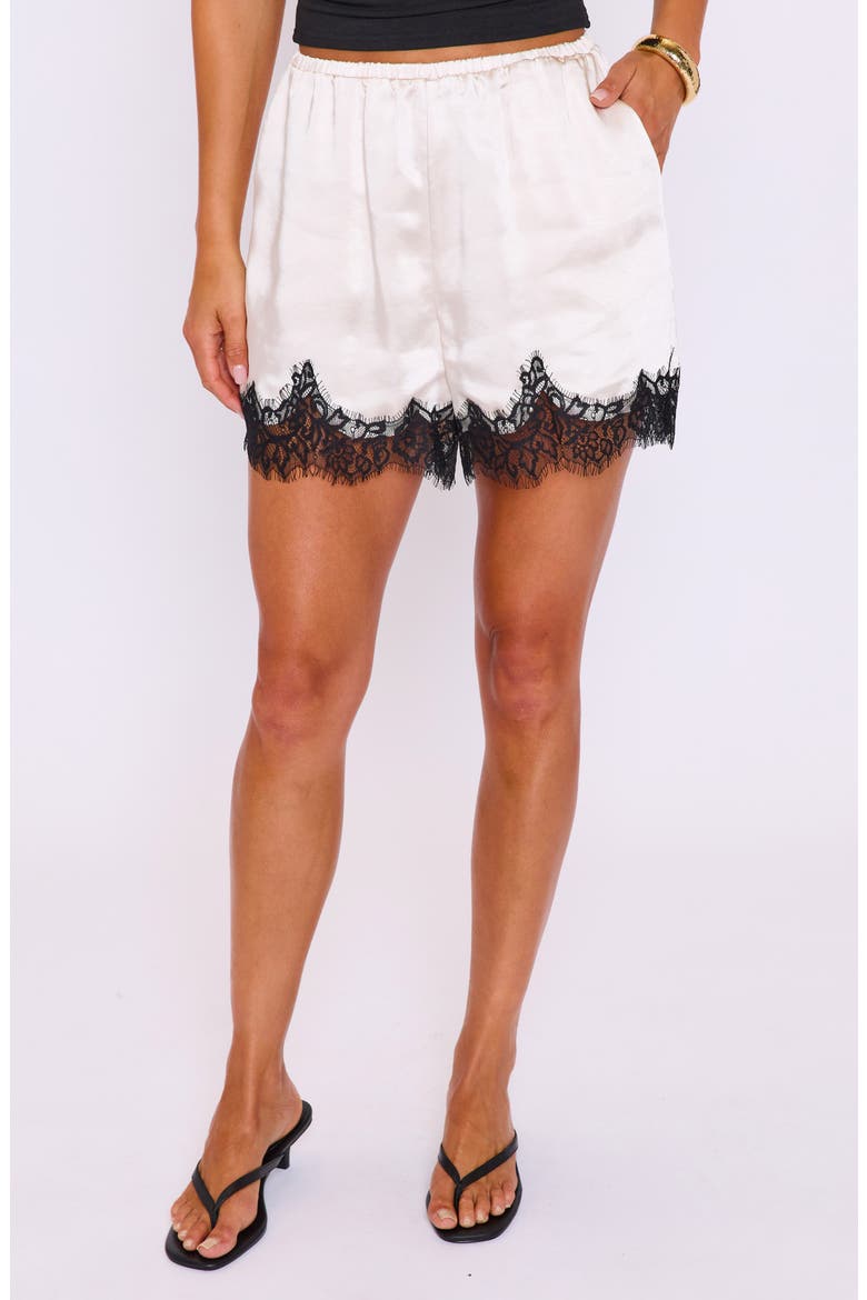 Morgan Lace Trim Satin Shorts, Main, color, CHAMPAGNE