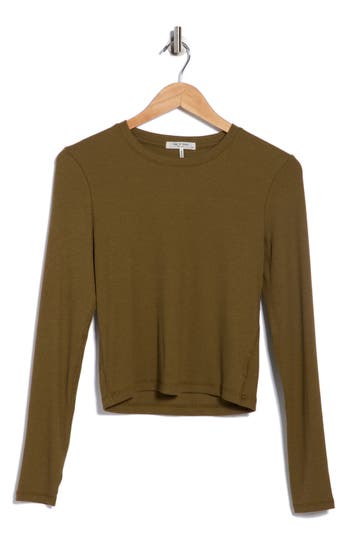 Rag & Bone Essie Long Sleeve Ribbed Crop T-shirt In Green