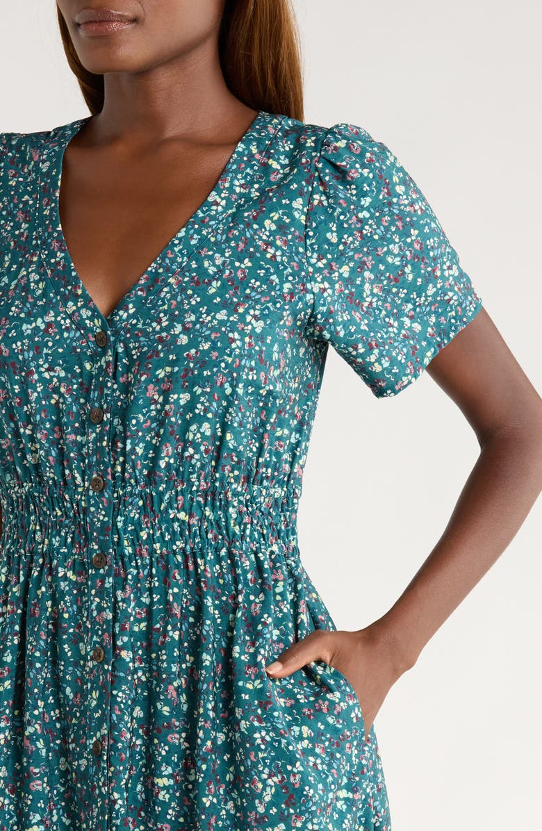 Marine Layer Annika Floral Midi Dress, Alternate, color, Deep Aqua