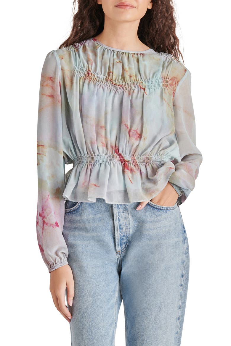 Pyper Ruched Satin Peplum Top, Main, color, MISTY ROSE