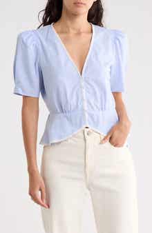 WAYF Stripe Lace Trim Peplum Top