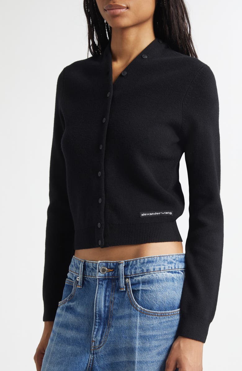 Alexander Wang Continuous Placket Crop Wool Blend Cardigan, Alternate, color, Black
