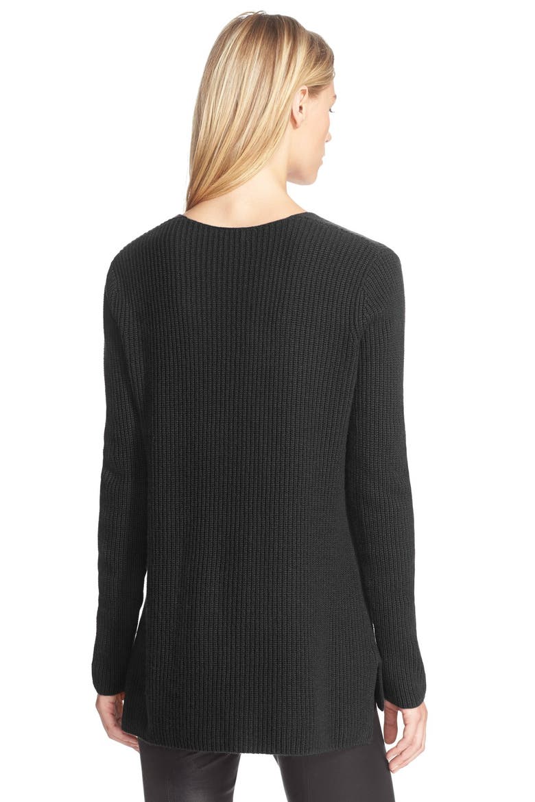 Ribbed V-Neck Cashmere Sweater, Alternate, color, BLACK