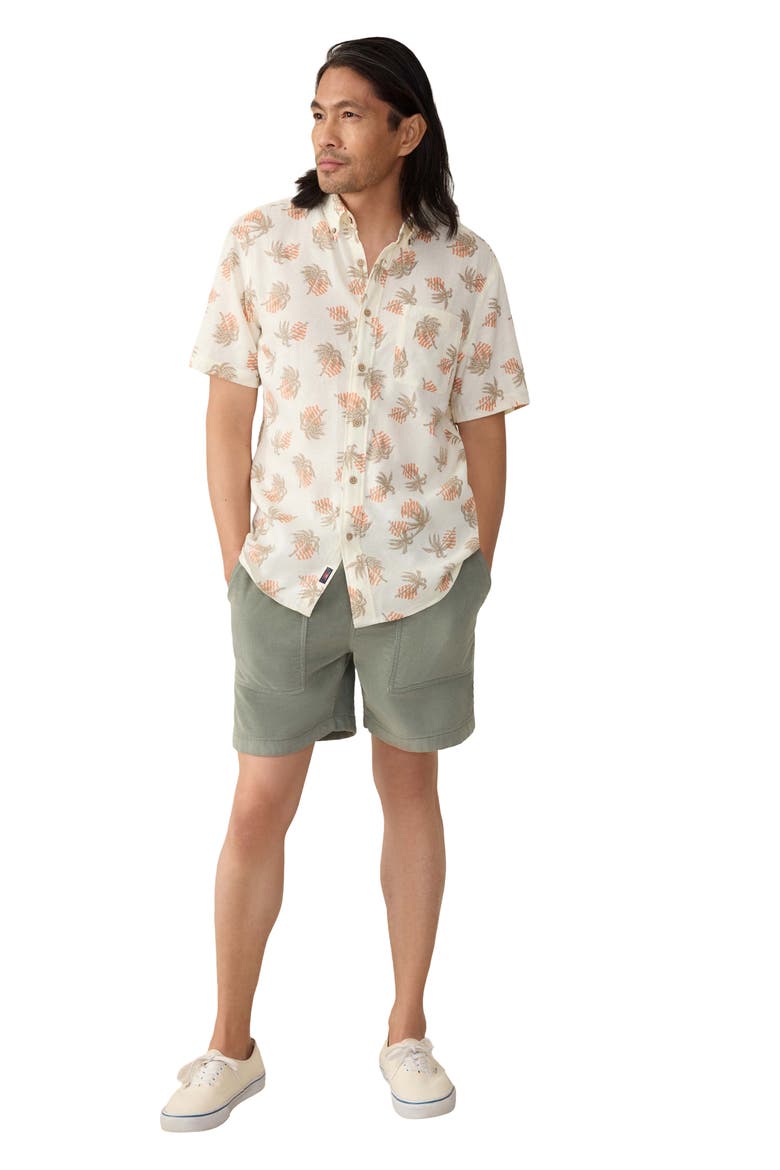 Breeze Short Sleeve Button-Down Shirt, Alternate, color, SUNLIT PALM & WAVES