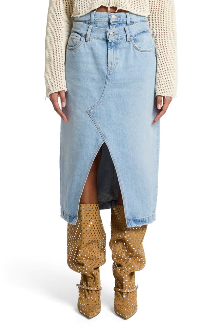 Double Waistband Denim Maxi Skirt, Main, color, BLEACH