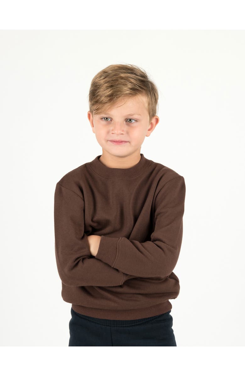 Leveret Kids Pullover Sweatshirt, Long Sleeve, Solid Colors, Alternate, color, Brown