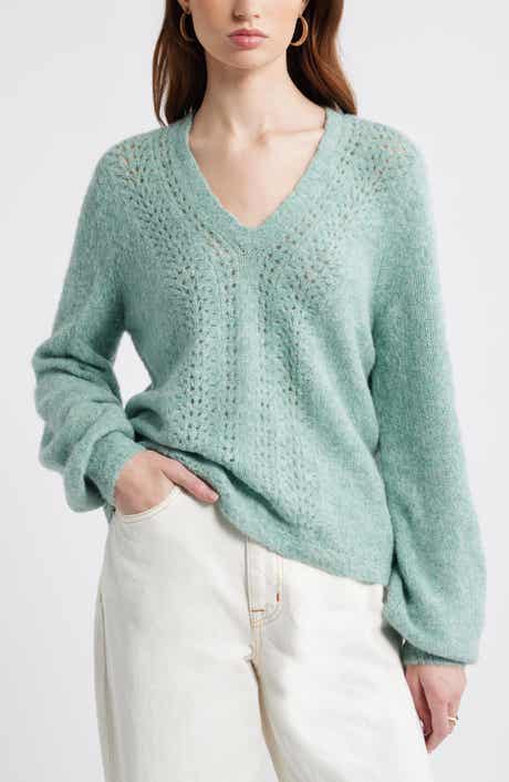 Oversize Pointelle V-Neck Sweater