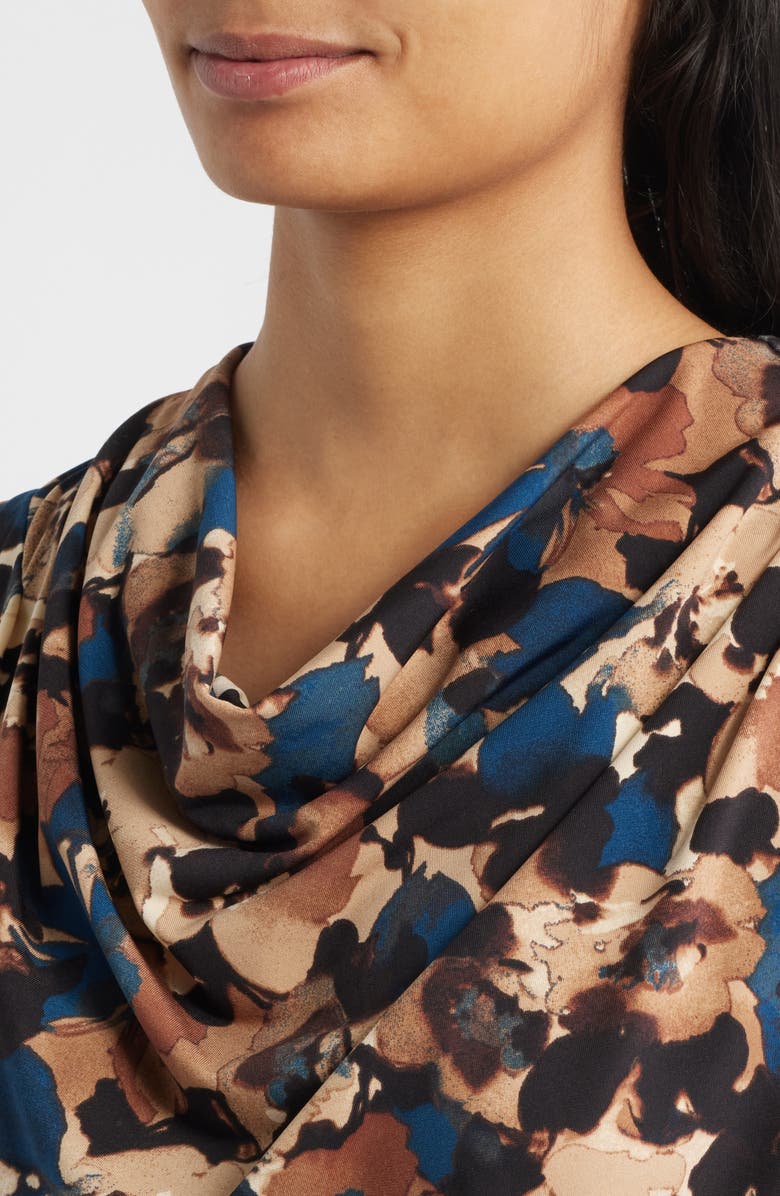 Anne Klein Pleated Cowl Neck Top, Alternate, color, Baltic Teal Multi