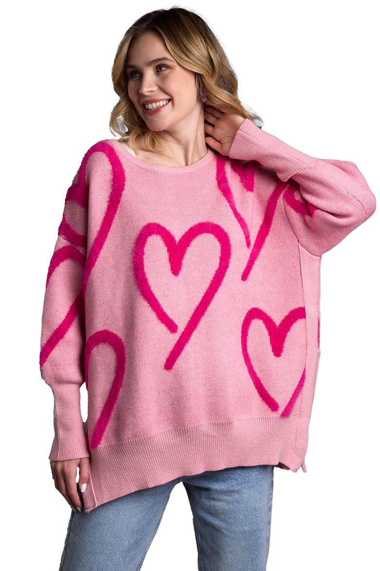 Wispy Heart Tunic Sweater, Alternate, color, PINK