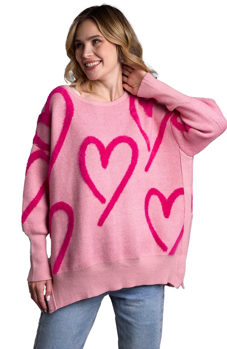 SAACHI Wispy Heart Tunic Sweater, Alternate, color, Pink