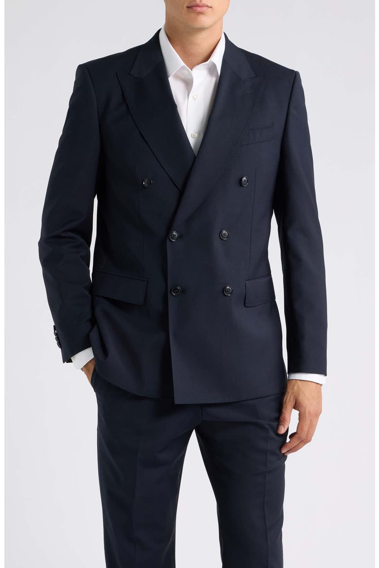 Huge Stretch Virgin Wool Double Breasted Suit, Alternate, color, DARK BLUE