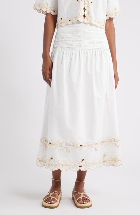 Sol Embroidered Eyelet Cotton Skirt