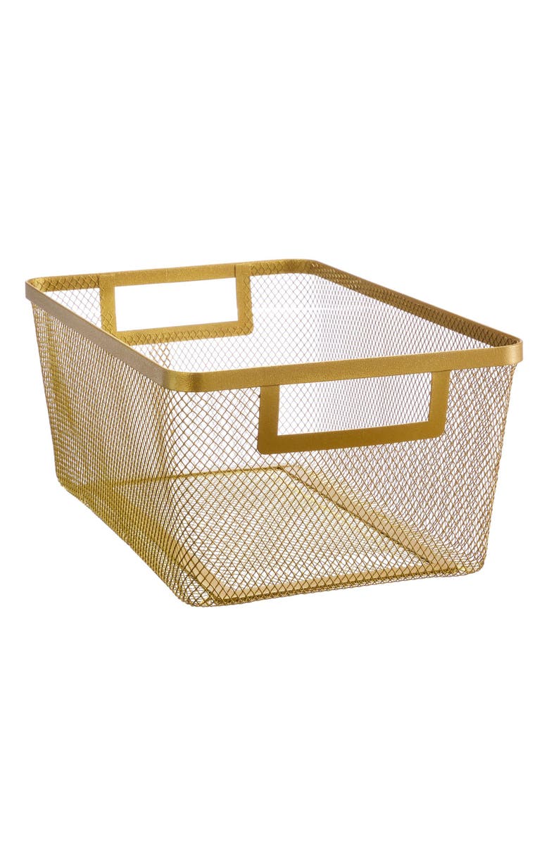 mDesign Metal Mesh Pantry Basket with Handles - Set of 2 - Soft Brass, Main, color, Soft Brass