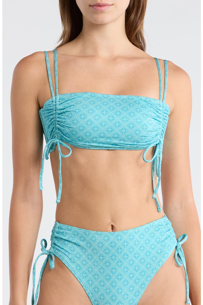 Moon Geo Metallic Ruched Bikini Top, Main, color, BLUE