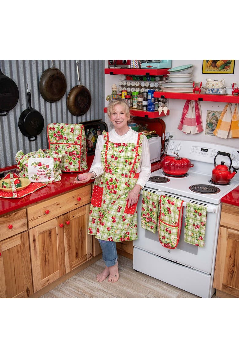 Strawberry Gingham Ruffle Apron, Alternate, color, Green