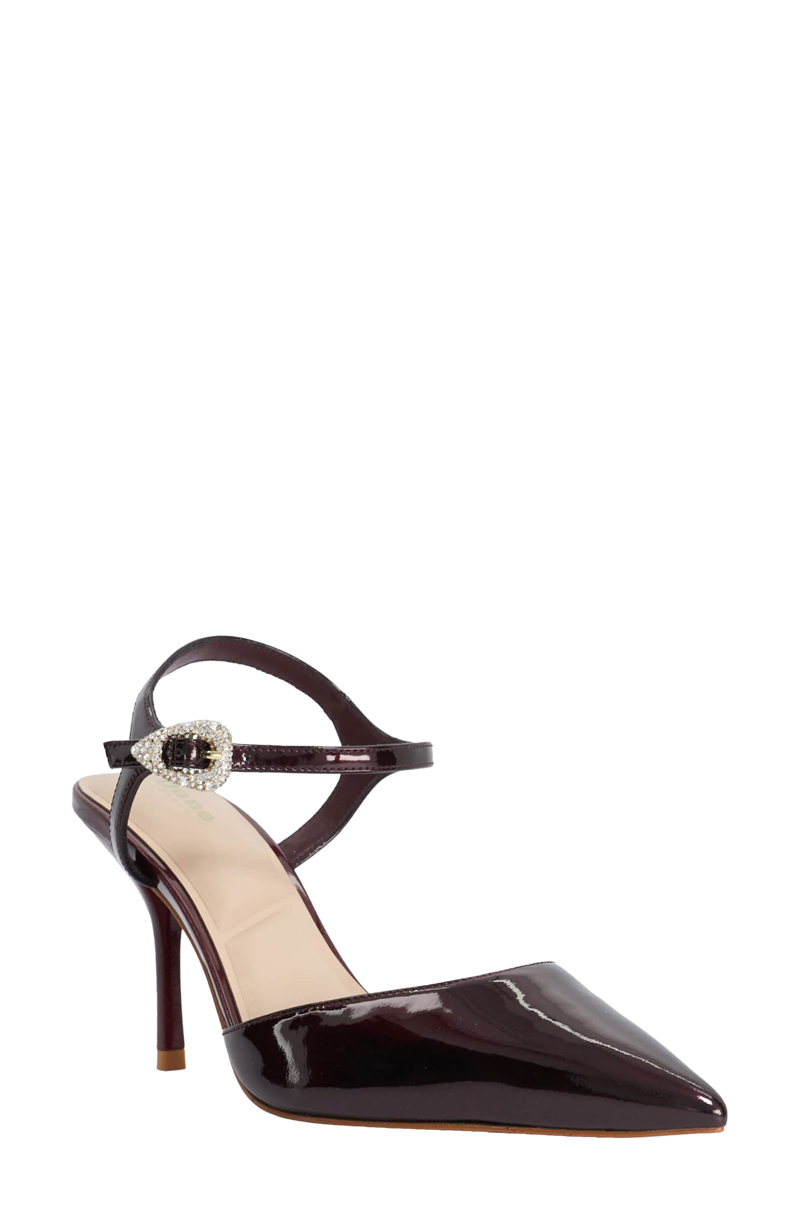 Channelled Pointed Toe Ankle Strap Pump, Main, color, BURGUNDY
