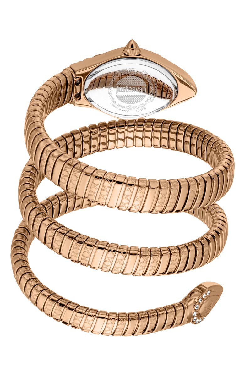 Just Cavalli Snake Wraparound Bracelet Watch, 20mm x 34.5mm, Alternate, color, Rose Gold