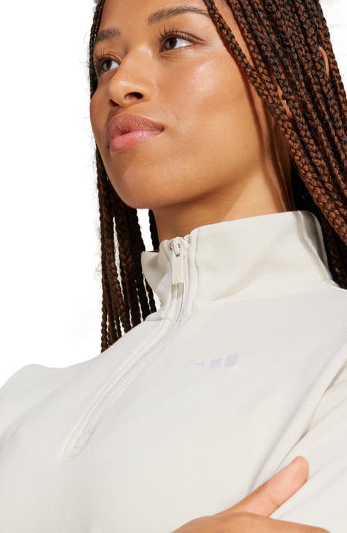 Adidas Originals Women's Essentials Small Logo French Terry Quarter Zip Top In Wonder Alumina/white