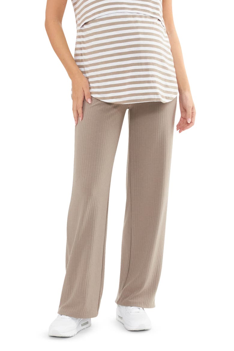 Cindy Rib Straight Leg Maternity Pants, Alternate, color, TAUPE