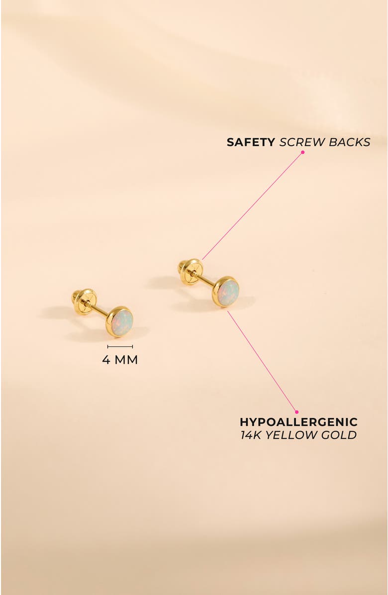 In Season Jewelry 14k Opal Bezel Girl Earrings, Alternate, color, White