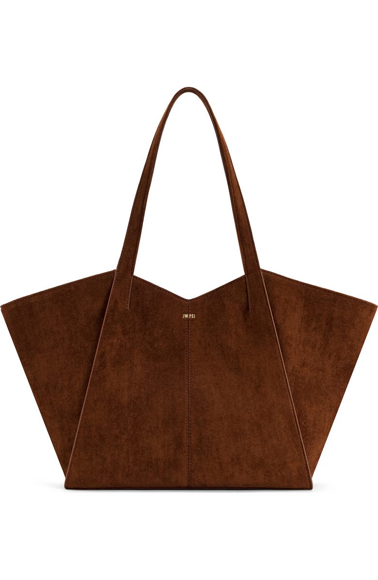 JW PEI Large Kiana Faux Suede Tote, Main, color, Dark Brown